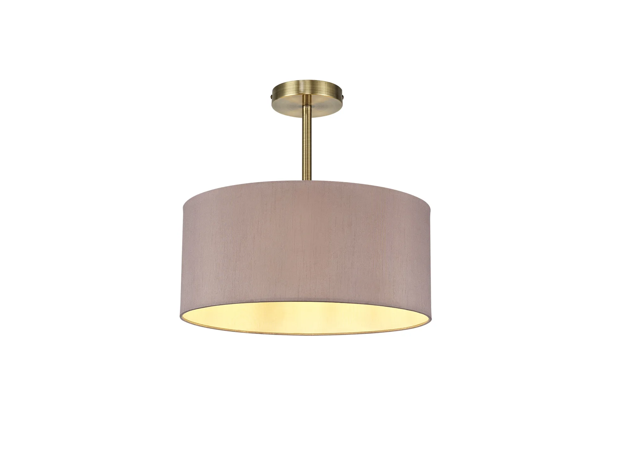 DK0169  Baymont 40cm Semi Flush 1 Light Antique Brass; Taupe/Halo Gold